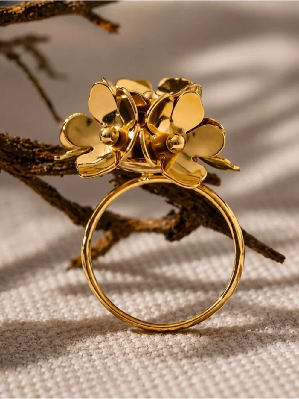 Rust proof 18 K gold plated glower metal chic adjustable ring